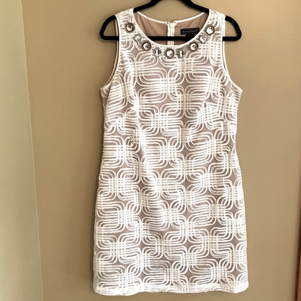 Jessica Howard Jeweled Sheer Overlay Dress